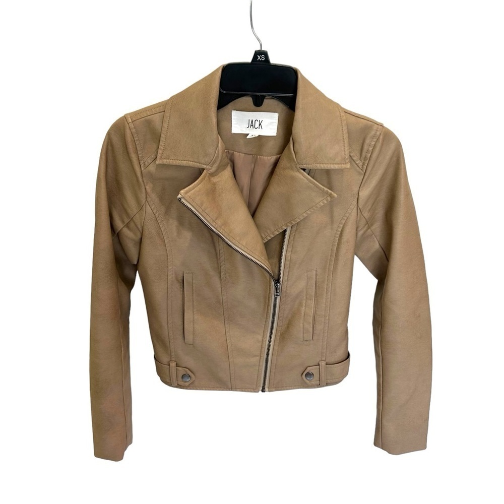 JACK Tan Faux Leather Cropped Moto Jacket Y2K Biker Women’s XS